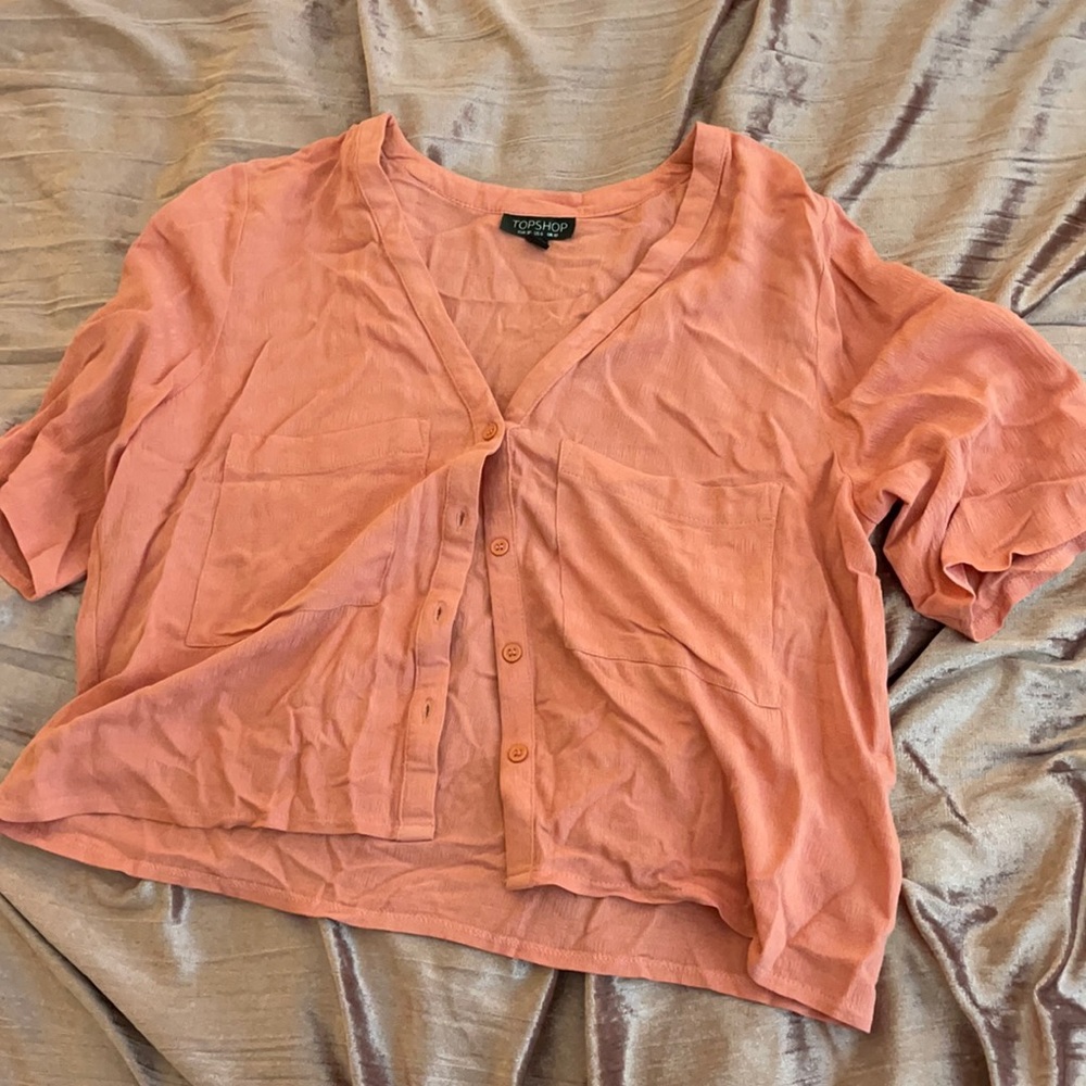 Topshop pink button front crop top free with purchase